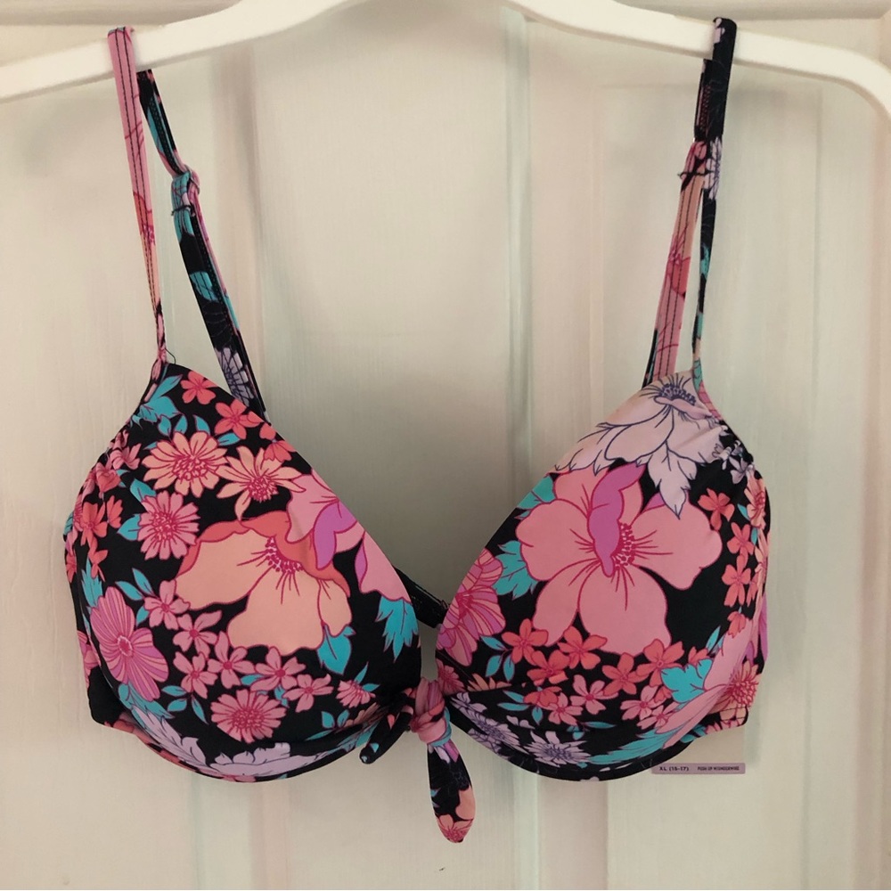 Floral Bikini Top Push Up with Underwire Size XL NWT